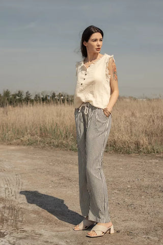 Elastic Waist Tie Stripe Pant