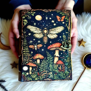 Leather Journal Blank Vintage Notebook with Mushroom Print