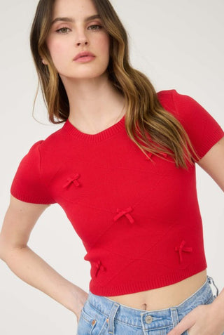 Red Bow Crop Sweater