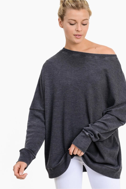 Waffle Ribbed Roundneck Pullover