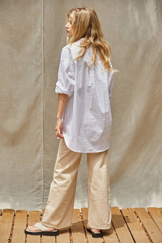 Woven Cotton Button Down Collar Neck Shirt: White