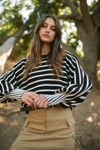 Stripe Puff Sleeve Sweater