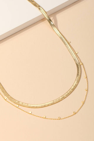Layered Chain Herringbone Choker Necklace: Gold