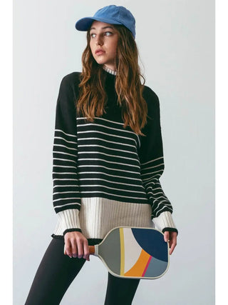 Striped Contrast Rib Hem Knit Sweater