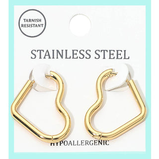 Stainless Steel Heart Huggie Hoop Earrings: Gold