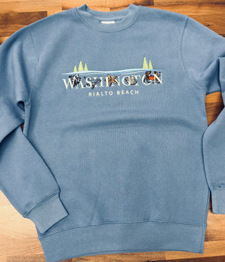 Washington Coastal Animals Rialto Beach Embroidered Crewneck