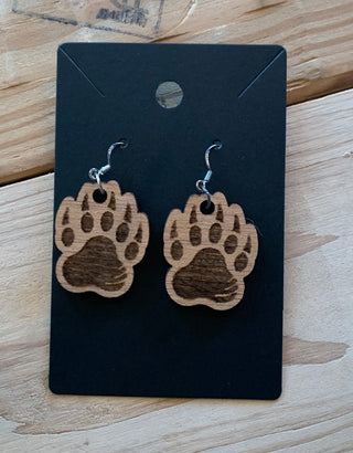 Wolf Paw Print Wooden Earrings