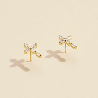 Cz Cross Gold Dip Stud Earrings