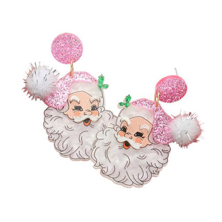 Glittered Resin Pom Santa Dangle Earrings: Pink