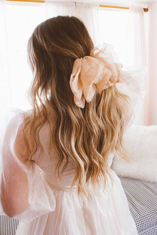 Chiffon Bow Barrette: Tan