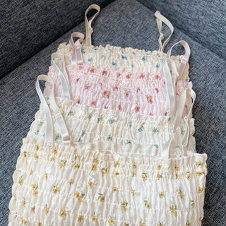 Vesty - White Floral Strappy Bandeau Top: Blue / One Size