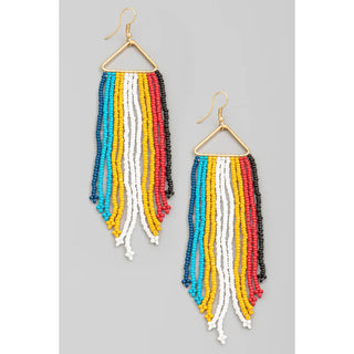 Multi Color Triangle Seed Beaded Fringe Earrings-3