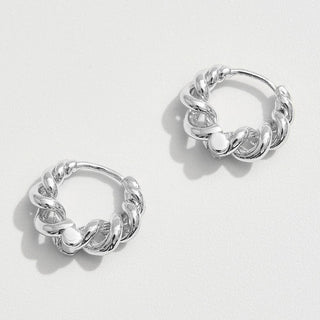 14K Gold Dipped Twisted Huggie Hoop Earrings: Silver