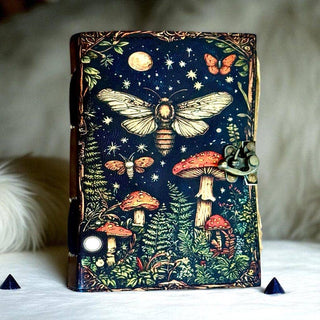 Leather Journal Blank Vintage Notebook with Mushroom Print