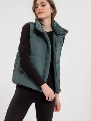 Solid Zip Up Puffer Vest- Hunter Green