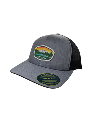 Mount Rainier National Park Snapback Trucker Hat w/ Patch: Brown on Khaki