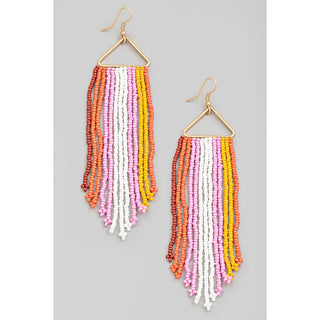 Multi Color Triangle Seed Beaded Fringe Earrings-4