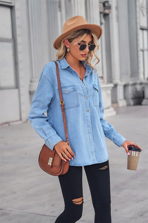 Oversized Button-Front Denim Shirt | Woman Within