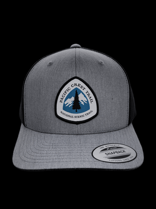 Pacific Crest Trail Snapback Hat with PCT Patch: Navy Blue on White Mesh