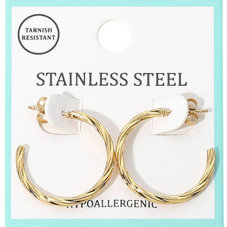 Twisted Stainless Steel Hoop Earrings
: Gold