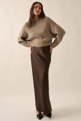 Solid Cable Knit Dolman-Sleeve Sweater