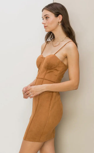 Faux Suede Mini Corset Dress