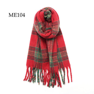 Red Chunky Oblong Multi Color Plaid Fleece Scarf