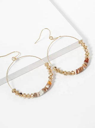 Stone Metallic Beaded Circle Dangle Gold Earrings