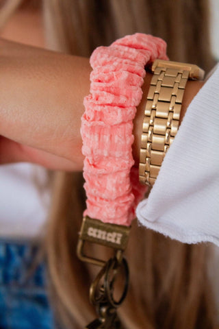 Coral Gingham Keychain