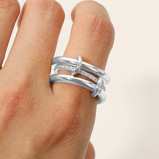 Stone Paved Band Accent Triple Link Band Ring: Two Tone