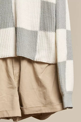 V-Neck Checkered Knit Sweater