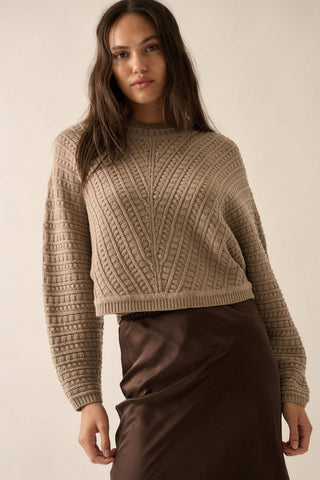Solid Cable Knit Dolman-Sleeve Sweater