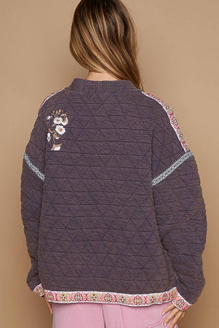 Embroidery Quilted Knit Jacket: ANTIQUE NAVY