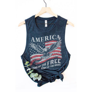 AMERICA LAND OF THE FREE GRAPHIC TANK TOP: MINERAL VINTAGE BLUE / XL