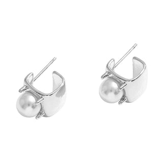 14K Gold Dipped Pearl Accent Geometric Earrings: Gold