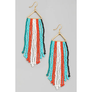 Multi Color Triangle Seed Beaded Fringe Earrings-5