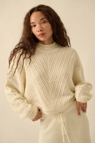 Solid Cable Knit Dolman-Sleeve Sweater