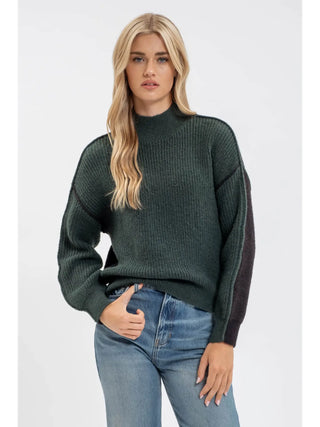 Colorblock Mock Neck Exposed Seam Knit Sweater