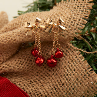 Holiday Christmas Red Bow Drop Earrings