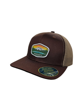 Mount Rainier National Park Snapback Trucker Hat w/ Patch - Brown on Khaki