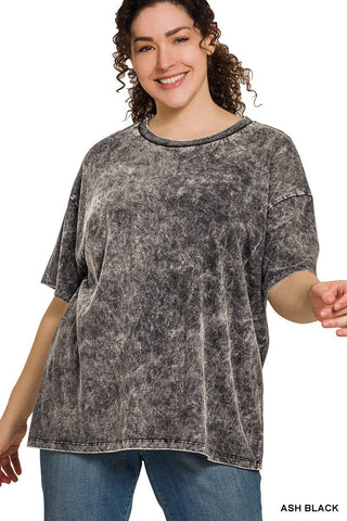 Plus Washed Short Sleeve Top: ASH BLACK