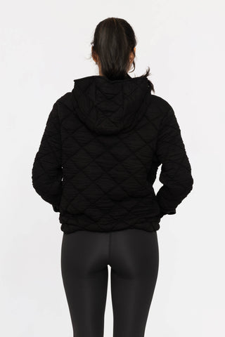 Quilted Fleece Pullover Hoodie: Black