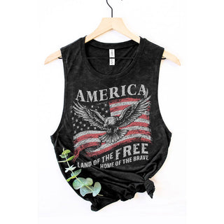 AMERICA LAND OF THE FREE GRAPHIC TANK TOP: MINERAL VINTAGE BLUE / XL