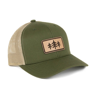 TriPine Leather Patch Trucker Hat: Moss/ Khaki