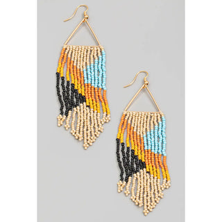 Triangle Cutout Beaded Fringe Earrings