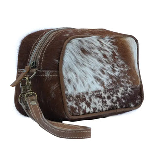 Brown Cow Hide Wristlet Travel Kit