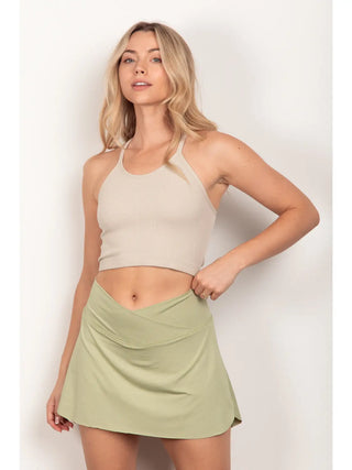 Crossover Waist Active Skirt w/ Short Liner - Sage