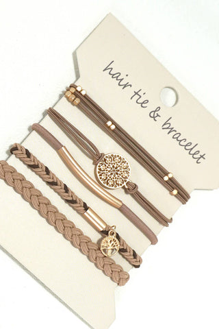 BOHO DUAL FUNCTION KNOT BRACELET HAIR TIES | Brown