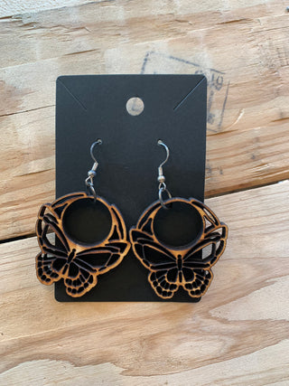 Butterfly Circle Wooden Earrings