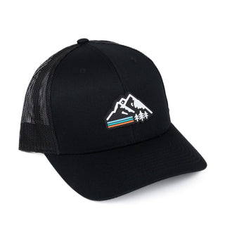Retro Mountain Trucker Hat: Black/ Black